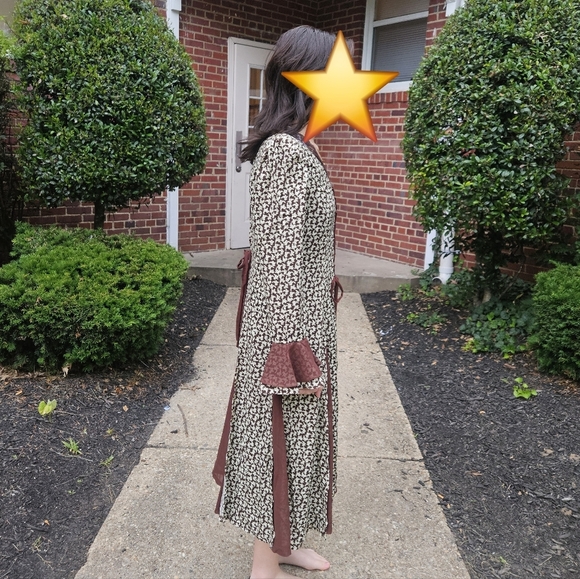 Women's Unbranded Brown and Cream Lace-Up Dress Size S Vintage  Shoulder Pad 70S - Picture 3 of 11